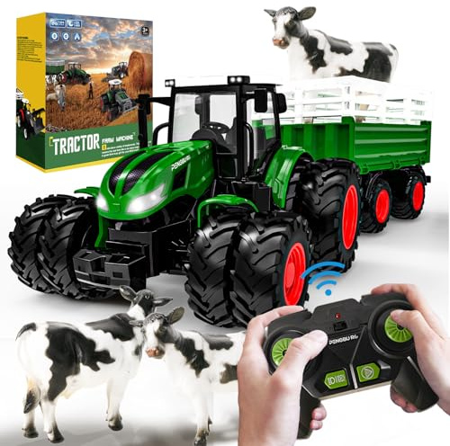 Ferngesteuerter Traktor Ferngesteuert, Rc Traktor mit Anhänger, Traktor Spielzeug ab 3 4 5 6 Jahre, Ackerschlepper mit Licht und Sound, Geschenk für Kinder Age 3 4 5 6