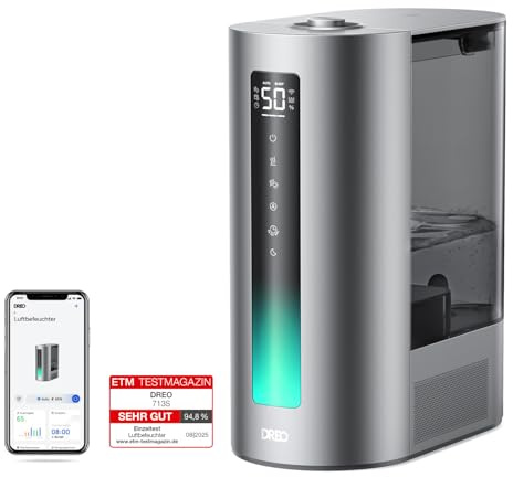Dreo 6L Smart Luftbefeuchter für große Räume, Warm- und Kaltnebel für Schlafzimmer, 60 Std. Laufzeit, präziser Feuchtigkeitssensor, Aromadiffusor und kompatibel mit Alexa.