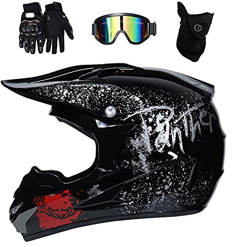 Unisex Volles Gesicht Motocross-Helm, mit Brille Handschuhe Maske, Jugend Kind Enduro Offroad Motorrad Helm, MTB ATV BMX Bergab Quad Dreckiges Fahrrad Absturz Helm, D.O.T Zertifiziert
