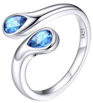 Silvora Ring Geburtsstein Silber 925 Damen Verstellbar Offenes Toi Et Moi Zirkonia Dünnes Ringe Frauen Blauer Topas Bandring Freundschaftsring Patnerring für Valentinstag Muttertag Geburtstag