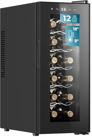 Cecotec Getränkekühlschrank Bolero GrandSommelier 1250 CoolCrystal. Weinlager 12 Flaschen, thermoelektrische Kühlung, leise 35 dB, temperaturregulierbar 8-18ºC, Touchpanel und Innenbeleuchtung LED