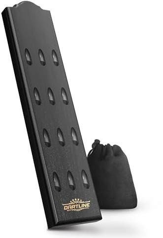 DARTLINE Dartpfeile Halterung aus Holz | Darthalter für 12 Pfeile zur Wandmontage | matt schwarzer Massivholz Dart Halter 40x9 cm | mit Stoffbeutel für Zubehör