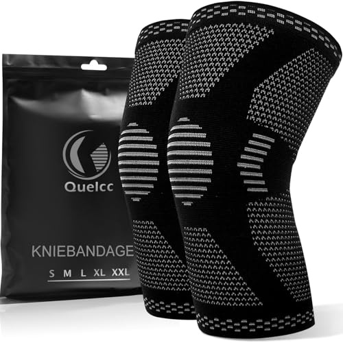 Quelcc 2 Pack Kniebandage Set, Kniestütze für Damen und Männer, Kompression Kniestütze für Meniskusriss, Rutschfeste Atmungsaktiv für Kniescherzen Lindert, Sport, Schwarz, XXL