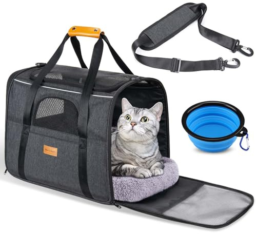 Morpilot Katzentransportbox für große Katzen und Welpen bis 7kg, Katzenbox Hundetasche mit Sicherheit Reißverschlüsse Faltbare Schale, Transportbox Katze Hunde für Der Gang zum Tierarzt Auto Fugzeug