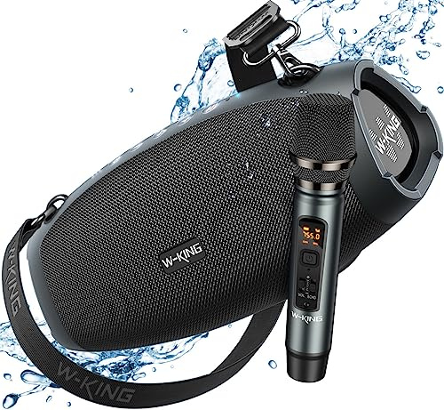W-KING Bluetooth Lautsprecher Groß mit kabellosem Mikrofon,120W Max | IPX6 Tragbare Outdoor Lautsprecher, 70W Boxen Bluetooth Box Musikbox, Drei Passive-tiefer Bass/DSP/Powerbank/TF/AUX/EQ