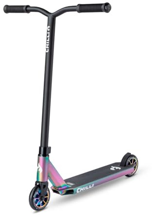 Chilli Pro Scooter Rocky | High-End Stunt Scooter | Der perfekte Einsteiger Stunt Scooter | Gesamthöhe vo 82 cm | 110 mm PU Räder mit ABEC 9 Bearings | Matt Neochrome