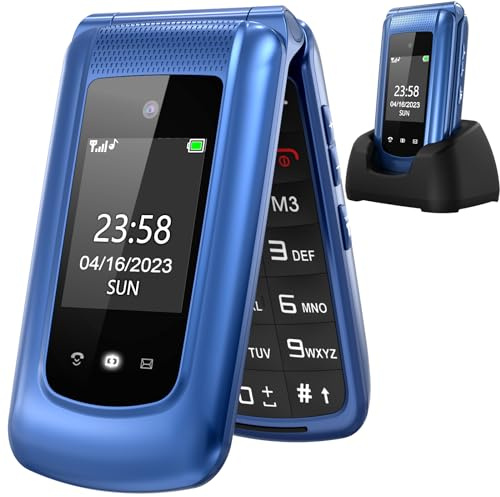 ULEWAY Seniorenhandy Klapphandy ohne Vertrag,GSM Großtasten Mobiltelefon SOS Notruffunktion,Taschenlampe,FM Radio,2.4 Zoll Dual Display Handy für Senioren (Blau)(mit Ladestation)
