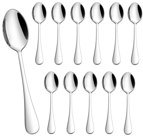 Homikit Kaffeelöffel 12 Stück, Edelstahl 13,5cm Klein Löffel Teelöffel Set | Edelstahl poliert Dessertlöffe Set, für Zuhause Restaurant Hotel Café, Spülmaschinenfest, Runde Griffe & Glänzend