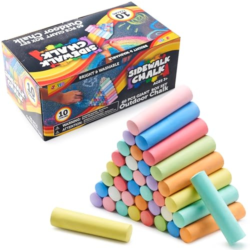 JOYIN 60 PCS ungiftige abwaschbare Jumbo-Kreide für den Außenbereich (10 colors) for Painting on Chalkboard, Art Play and Playground Toy