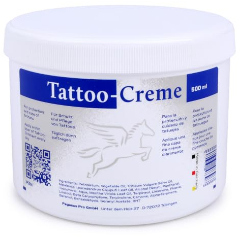 Pegasus Pro Tattoo Creme, 500 ml, tägliche Pflege für strapazierte Haut | panthenol, ohne Konservierungsstoffe, ohne Emulgatoren, sensible, feuchtigkeitsspendend, Beauty, für sensible Haut