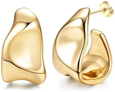 Adramata Ohrringe Gold Damen Ohrringe Silber 925 Chunky Creolen | 14K Vergoldete Ohrring Hängend,Hypoallergen Offene Creolen,Gold Tropfen Statement Ohrring,Goldschmuck Geschenke