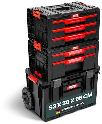 XL Werkzeugtrolley - Qbrick System Werkzeugkoffer mit Rollen, Werkstattkoffer, Werkstattwagen Set mit viel Zubehör! B x T x H in cm: 53 x 38 x 98 cm ! Der mobile Alleskönner, Privat & Gewerbe (SET 6)