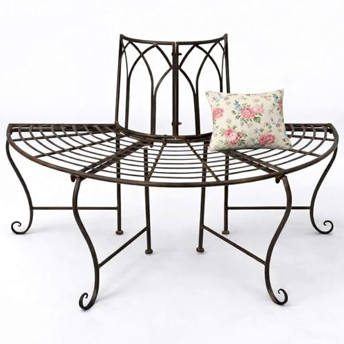 DanDiBo Baumbank Halbrund Metall Wetterfest Braun 127 cm 3 Sitzer 121071 Gartenbank mit Rückenlehne Rundbank Parkbank Bank Outdoor Sitzbank