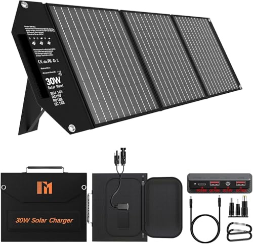Mesuvida 30 W Solar-Ladegerät, tragbar, mit 5 Ports, 18 V MC4 High Output/18 V DC/QC 3.0 USB-A und USB-C (PD 18 W), Solar-Ladegerät, Wandern, für Handys, Powerbank, Camping