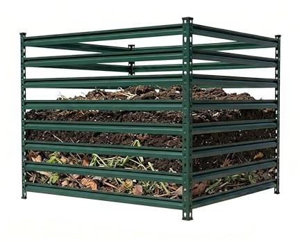 Relaxdays Komposter Metall, Biokomposter Garten, grün | HBT: 90 x 100 x 100 cm, 900 Liter, Laubkomposter, Streben, Stahl