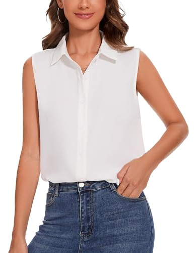 SPRING SEAON Damen ärmellos Knöpfen Hemden Klassische Kragen Bluse Basic Tank Tops Arbeit Büro Formelle Chiffon Tops Casual Blusen