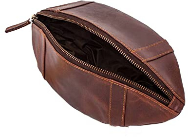 Football Kulturbeutel, Kulturtasche aus Echtleder, Geschenke für Männer, NFL Fan Artikel, Hochwertiger Kulturbeutel, Football Geschenk