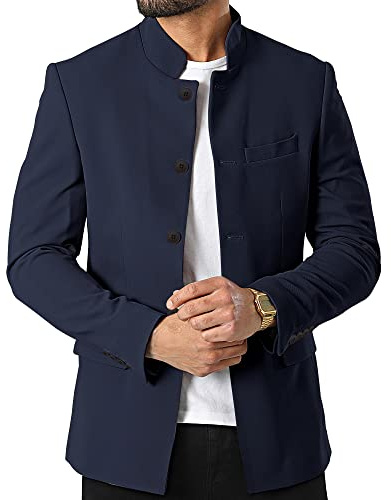 Herren-Blazer, Jacken, Ständer, Mandarinenkragen, leicht, gefüttert, Business-Kleid, Sportmäntel, Marineblau, XX-Large