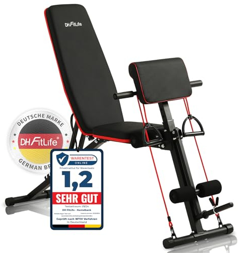 DH FitLife Hantelbank klappbar mit Curlbank & Beinstrecker | Weight Bench | Trainingsbank Fitnessbank multifunktional | Bauchtrainer 7 Stufen verstellbar
