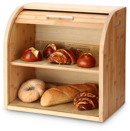G.a HOMEFAVOR Bambus Brotkasten 2 Etagen Brotbehälter Roll-Top-Brotaufbewahrung mit herausnehmbarer Schicht, Selbstmontage, 38x25x34cm