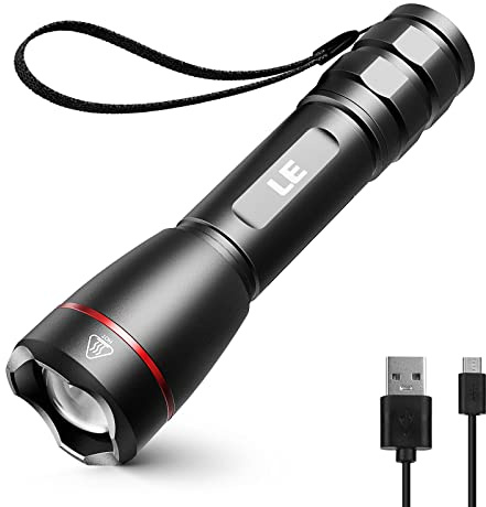 LE LED Taschenlampe Aufladbar USB, Extrem Hell 15000 Lux OSRAM P9 Taschenlampen, IPX4 Wasserdicht Zoombare Handlampe mit 5 Modi, Wiederaufladbare Taktische Taschenlampe für Camping, Outdoor, Wandern