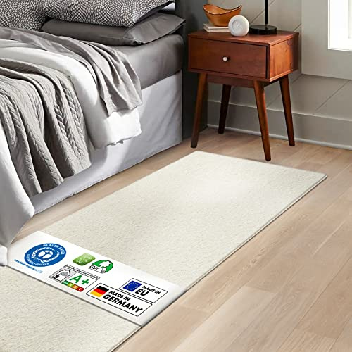 KARAT Bettvorleger Barcelona - Shaggy Bettumrandung - Teppich Läufer für Schlafzimmer Wohnzimmer - Flauschiger Teppichläufer (67 x 160 cm, Creme)