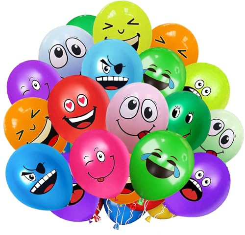 20/50/100/200 Stück Emotion Serie Latex Luftballons,12 Zoll Luftballon Smiley, Bunt Party Luftballons Lustig Luftballons, Laune Luftballon für Baby Shower Geburtstag Deko Jungen Mädchenn (20)