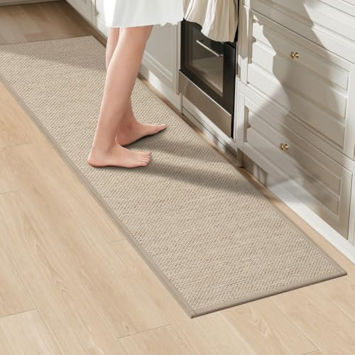 LEKEEPGO Küchenteppich 43x150cm, Küchenläufer, Teppich Läufer Küche, Beige | Rutschfest, Schmutzabweisend, Absorbierend, Auslaufsicher, Waschbar, Leicht zu Reinigen, Niedriger Stapel, für Küchen, Flur