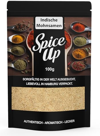Spice Up Weiße Indische Mohnsamen 100g – White Poppy Seeds – 100% naturreine Mohnsamen – Mild-nussig & aromatisch – Für Currys, Saucen, Süßspeisen & Ayurveda – Vegan & ohne Zusatzstoffe