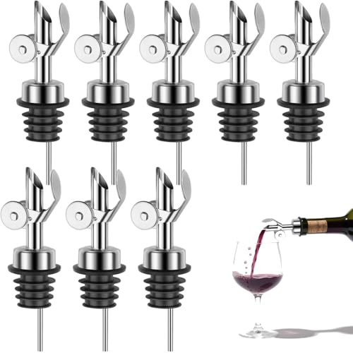 FoiiLiio 8 Stück Ausgießer Spirituosen,Flaschenausgießer aus Edelstahl,Weinausgießer mit Automatischer Klappdeckel,Auslaufsicheres Dichtungsdesign,Olivenöl Ausgießer für Ausgießen Öl-,Essig,Wein usw