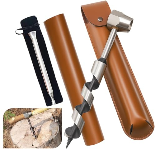 Handbohrer Bushcraft Manueller Schraubenschlüssel, Bushcraft Bohrer Set | Handbohrer Schlangenbohrer Bushcraft mit Holster & Blow Fire Tube, Holzbohrer Scotch Eye für Survival, Outdoor, Camping