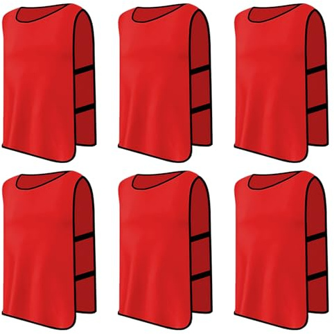 PTJJXA 6 Stück Leibchen Fußball Set, Sports Mesh Bibs, Trainingsleibchen Basketball, Sport Trikot Leibche für Erwachsene, Leibchen Mesh Weste für Training, Trainingsleibchen für Herren Damen (Rot)