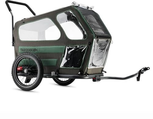 TAXXI Dog M Hundeanhänger für Fahrrad – Stabiler Fahrradanhänger für Hunde bis 40 kg – mit Einstieg vorn & hinten, Netzfenster, Reflektoren, Kupplung – faltbar & wetterfest