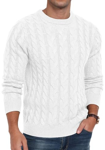 QIXING Strickpullover Herren Zopfmuster Pullover Rundhals Lässiger Langarm Grobstrick Sweater Pulli mit Rippenbündchen