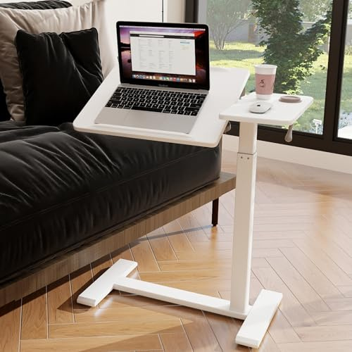 PUNCIA Stehpult höhenverstellbar 70-100 cm Laptoptisch mit Rollen Weiß | Mobiler Überbett-Tisch Drehbarer Laptopständer ergonomisch Steh-Sitztisch Präsentationswagen für Bett Sofa Büro Office
