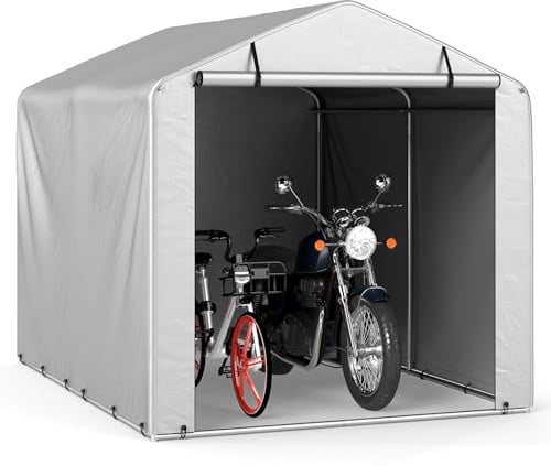 GYMAX Garagenzelt 160x218x164cm, wasserdichte Zeltgarage mit aufrollbarer Reißverschlusstür, Lagerzelt für 2-4 Fahrräder, Fahrradgarage, Gerätehaus, Gartenschuppen für Fahrräder (Silbergrau)