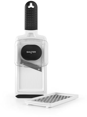 Salter BW12925EU7 2-in-1-Mandoline-Allesschneider – multifunktionaler Gemüsehäcksler, austauschbare Edelstahlklingen, Allesschneider mit Fingerschutz, Reibe- und Schneidefunktionen, leicht zu reinigen
