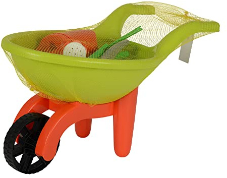 Simba 107137758 - Schubkarre mit Gartenwerkzeug, 9 Teile, Länge 49cm, Sandkasten, Sandspielzeug