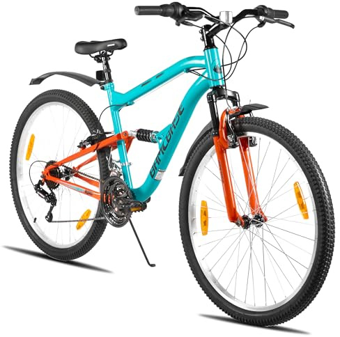 HILAND 26 Zoll Mountainbike mit Vollfederung für Erwachsene, 18-Gang MTB Fahrrad für Herren und Damen, Stahlrahmen, V-Bremsen, vollgefedertes MTB