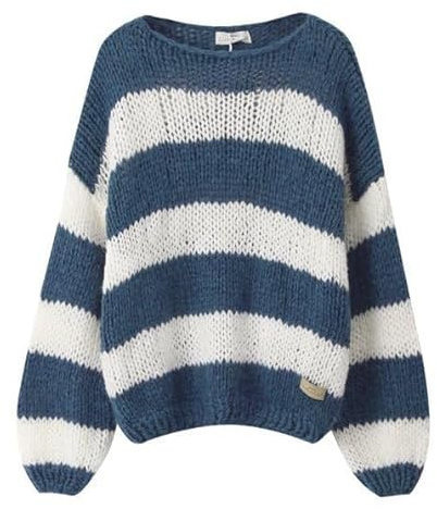 Yassiglia Damen Y2k Gestreift Pullover Elegant Farbblock Strickpullover Oversize Gestrickt Sweatshirt Herbst Winter Langarm Lose Fit Top
