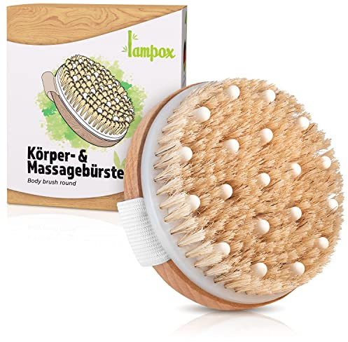 lampox® Trockenbürste, Körperbürste, Peelingbürste, Massagebürste, Peeling, verbessert Lymphfunktion, gegen Cellulite (rund mit Massage)