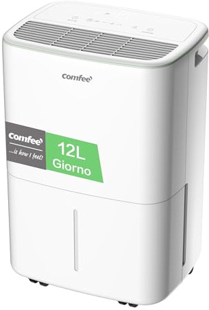 COMFEE Luftentfeuchter 12 Liter/Tag, Geeignet für Räume von ca. 50 Kubikmetern (20 Quadratmetern), Automatische Abtauung, Kindersicherung, Geräuschreduzierung, Kältemittel R290, CDDOE-12DEN7-QA3(EU)