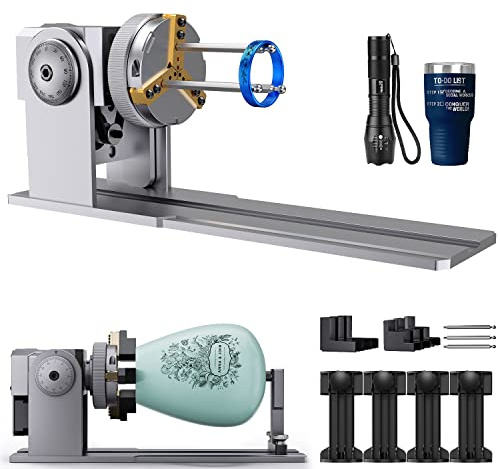 ATOMSTACK R1 Laser Rotationswalze,6000 mm/min Laser Rotary Roller Klauenscheibenwalze für Laser Graviermaschine,Y-Achsen-Rotationswalze zum Gravieren Irregulär Objekten,Ring,Weinglas,Stift,kugelförmig