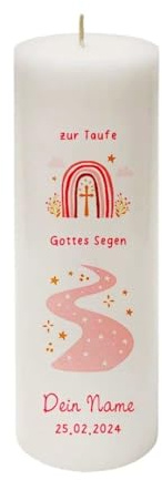 MilaBoo® personalisierte Taufkerze I 25 x 8 cm Premium Kerze beidseitig bedruckt in Farbe I Made In Germany (Gottes Segen-rosa)