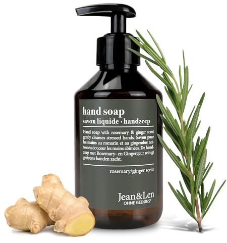 Jean & Len Handseife Rosemary & Ginger, reinigt beanspruchte Hände, für die tägliche Anwendung, Flüssigseife im nachfüllbaren Pumpspender, ohne Parabene & Silikone, 250 ml