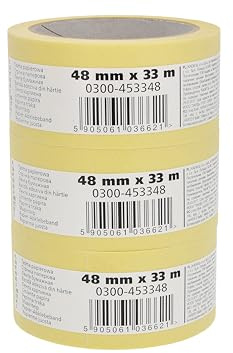Scley Abdeckband, Kreppband Breite 48mm, Länge 33m, 3 Stück Malerband, Malerkrepp gelb, Klebeband für Malerarbeiten Serie *545*, A0303-450148