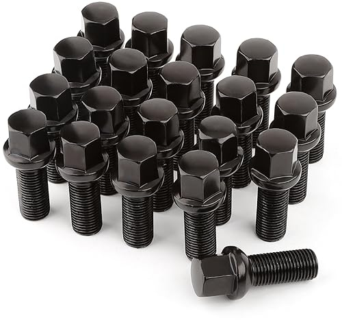 20 Radschrauben Radbolzen I M14x1,5x28mm I Kugelbund R13 SW 17mm I Kompatibel mit Audi Volkswagen OEM-RÄDERN (Schwarz)