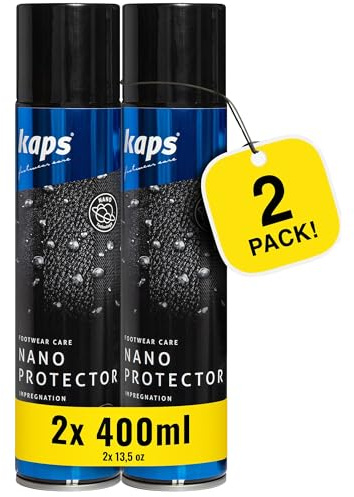 Kaps Nano Protector Imprägnierspray Schuhe 2x400 ml – Doppelpack | PFAS-frei, für Wildleder, Nubuk, Glattleder, Sneaker & TEX-Membranen, mit Abperleffekt, für ca. 30–36 Paar, farblos