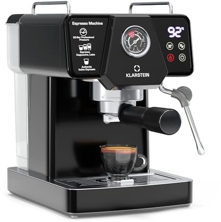 Klarstein Libeica Siebträger Espressomaschine – 19 Bar, 1.350 W, Edelstahl, 1,8-l-Wassertank, Dampfdüse, Touch-Bedienfeld