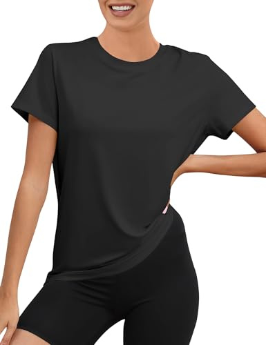 Rapbin Sportshirt Damen Kurzarm, UPF 50+ Basic Leichtes Atmungsaktiv Trocken Funktions Sport Oberteile Damen Rundhals Sportshirt Damen Locker für Fitness Laufshirt Yoga
